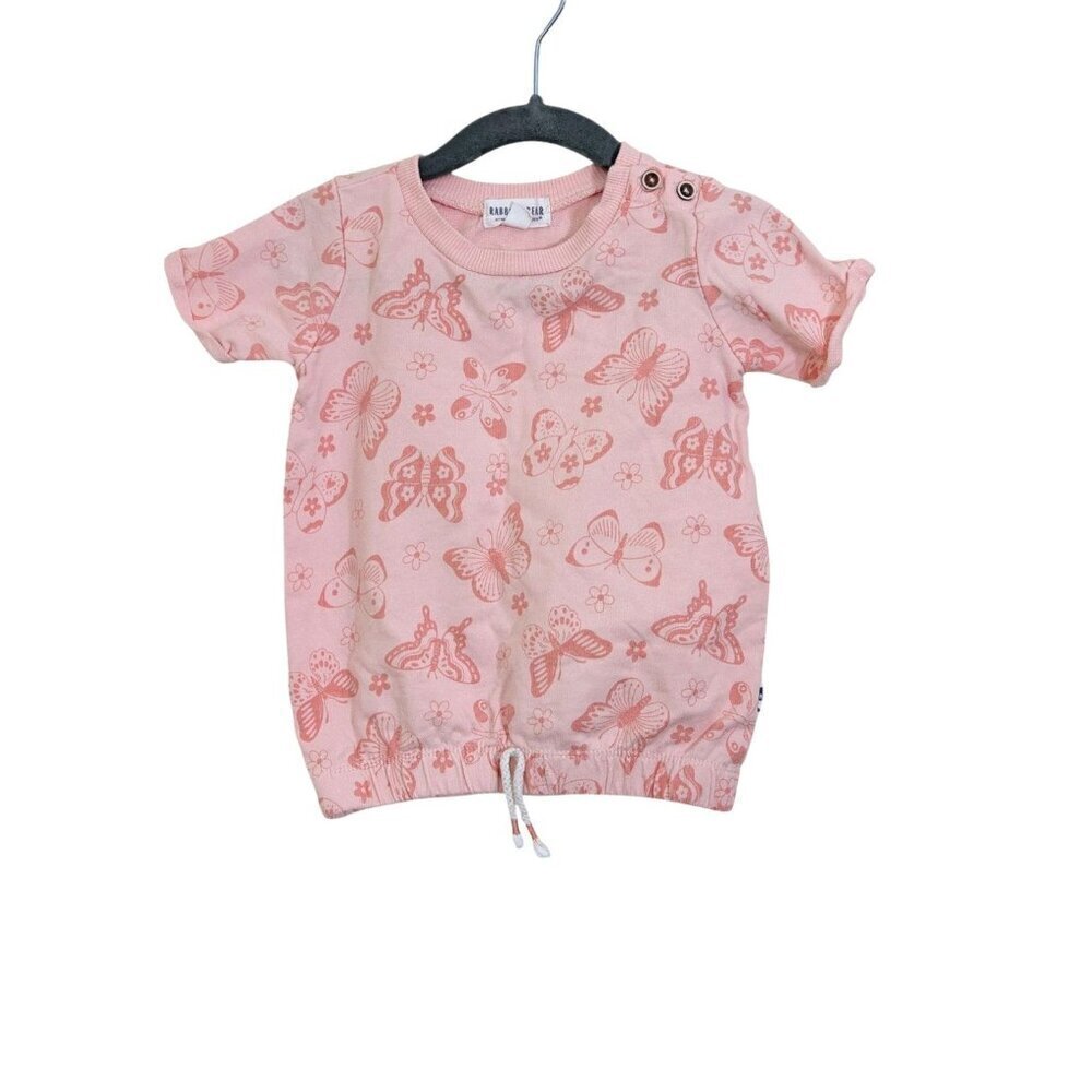 Rabbit And Bear Baby Girls 2T Short Sleeve Top Peach Butterfly Organic Cotton
